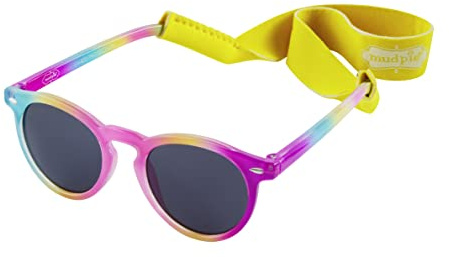 Mud Pie Girls Baby Sunglasses with Strap Set, Rainbow, 0-2 Years