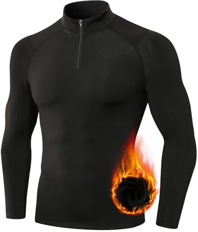 TERODACO Thermounterwäsche Herren Oberteil 1/4 Zip Atmungsaktiv Skiunterwäsche Herren Langarm Weich Innenfleece Funktionsunterwäsche Männer Sport Gym Fitness Thermo Unterwäsche 11517 Schwarz L
