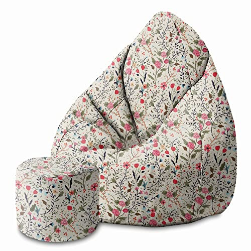 DreamRoots Sitzsack Kinder 70x70x105cm - Sitzsack mit Lehne und Hocker und Bezug - Sitzkissen Boden mit Füllung S