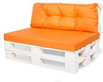Cuscini per pallet da esterno - Cuscini per pallet impermeabili - Set di cuscini per pallet (Set cuscino seduta 120x60 + cuscino schienale 120x50, Arancione)