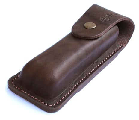 WoodenLook Leather Knife Sheath For Folding Knife Holster For Pocket Knife With Belt Loop, Huntsman Knife Pouch Multitools Holder, Multitool Sheath With Snap Closure
