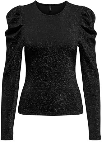 ONLY Onlrich L/S Glitter Puff Top Jrs, Negro/Detalles: Brillo Negro, L Mujeres