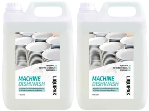Liquipak Industrial Machine Dishwash Detergent 2x5L, Commercial-Grade, Descaling & Degreasing Formula, Streak-Free Finish, 5L to 20L Sizes, Ideal for Pubs, Restaurants, Cafés