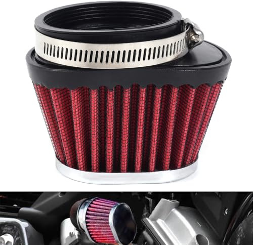 Motorcycle Air Filter Universal Replacement Engine Filter High Performance Clamp on Pod Air Filters for Motor Car Minibike Cold Air Filter (Red, 51MM)