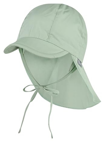 Sterntaler Schirmmütze Nacken - Unisex Baby- und Kinder Mütze mit Nackenschutz und einsteckbaren Ohrenklappen - UV-Schutz 50+ Sommermütze zum Binden - Popeline (Bio) Kopfbedeckung - eisgrün, Größe 51