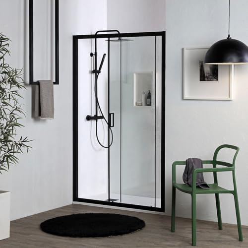 Kiamami Valentina - Porte de douche niche 100cm profils noir mat et verre trempé 6mm | City