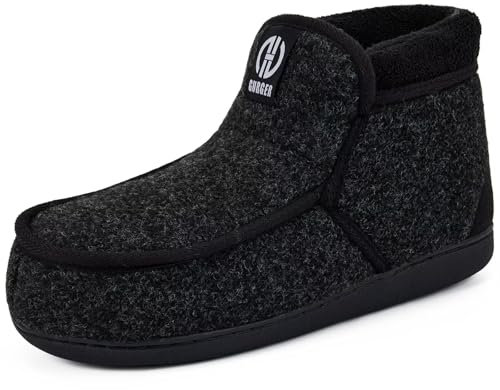 GURGER Hausschuhe Herren Hausstiefel Warm Plüsch Gefütterte Hüttenschuhe Mokassin Winter Geschlossen Rutschfester Pantoffeln Hohe Hüttenstiefel für Männer Schwarz Größe 42 43