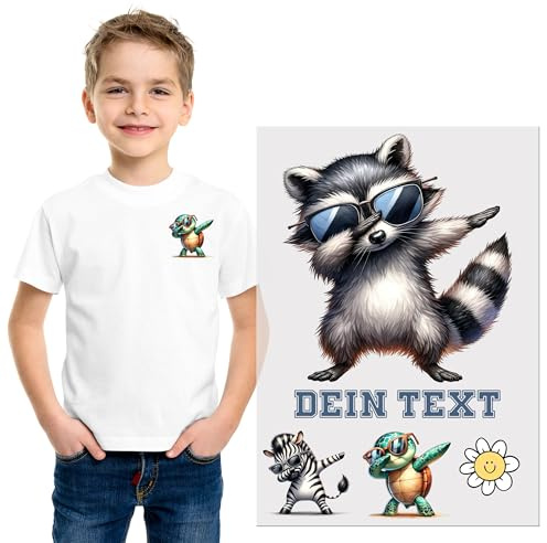 GRAZDesign Bügelbilder Set Waschbär für Textilien DIN A4 zum selbst aufbügeln für Kinder mit Namen personalisiert