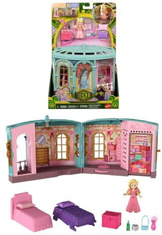 Mattel Universal Pictures’ Wicked So Popular Dorm Small Doll Playset with 3 Play Spaces & 9 Accessories, Inspired by The Movie