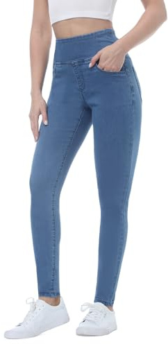 Chasehot Jeans Donna Elasticizzati, Jeggings Donna Treggings Leggins a Vita Alta Skinny Aderenti Pantaloni Stretti Slim Jeggings Ankle con Tasche, Blu Medio-XXL
