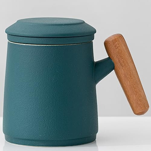 Disoza Tasse avec couvercle Set Céramique 400ml Tasse à thé et café avec anse Tea Cup Set Tasse à thé en porcelaine avec couvercle et passoire Cadeau pour femmes Hommes Vert Tasse à thé pour Papa