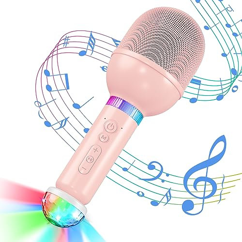 TONOR Microphone Karaoké sans Fil pour Enfants, Mini Micro Portable avec Lumières LED, Jouets pour Fille Garçon, Cadeau de Anniversaire, Noël, Compatible avec Android, iOS, PC, Rose
