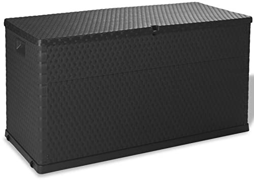 Gecheer Scatola di immagazzinaggio da giardino Antracite 120 x 56 x 63 cm PP Rattan Box portaoggetti esterno Organizzatore di attrezzi da giardino, Cassapanca per cuscini per balcone, piscina e