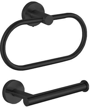 Portarrollos/Toallero Perforado, Eolax Accesorios de Baño Perforado Negro, Portarrollos y Toallero Perforado de Acero Inoxidable, Montaje en Pared, 2 Piezas