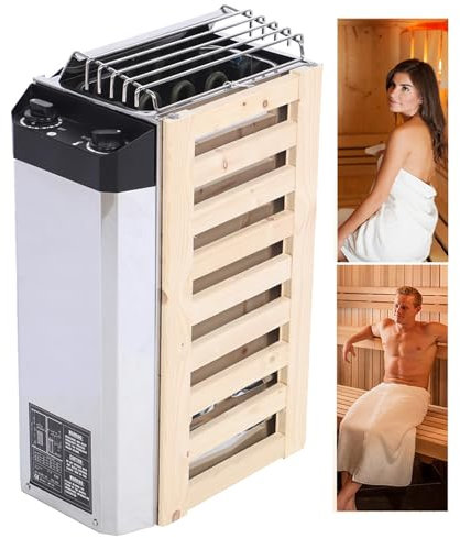 hKjPlvf PoêLe De Sauna électrique, Tube Chauffant en Acier Inoxydable, 3 KW/3,6 KW, avec Minuterie Et ContrôLe De TempéRature Interne, pour Maison, HôTel, Sauna, Spa, Douche, Bain,3.6KW
