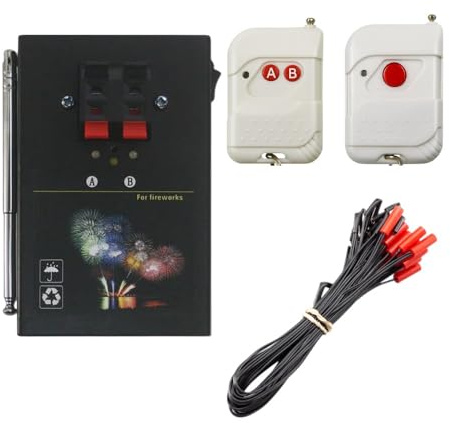 zenda club® Allumeur Feu d'artifice sans Fil 2 Voies + 2 Télécommandes + 10 Câbles d'Allumage – Système Électronique Pyrotechnique avec Contrôleur – Équipement Pro pour Tir Sécurisé