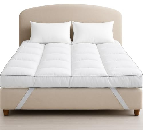 10cm Extra Thick Firm Single Mattress Topper - Box Stitched, Hotel Quality Quilted Toppers - Comfy Cloud Heavy Fill Back Support Pain Relief Fitted Bed Cover Strong Elastic Straps