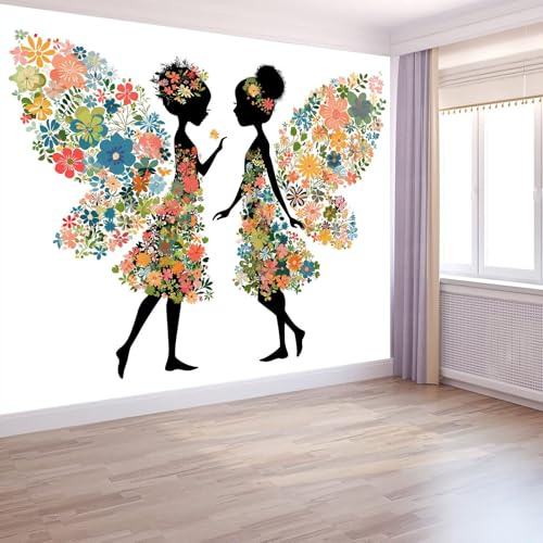 Blanc Papier Peint Style Artistique 250 X 175 Cm, Intissé Murale Posterfleurs Papillons Fées Pour Salon Chambre À Coucher Couloir Arrière-Plan Tv - Installation Facile Moderne Décoration Muraux