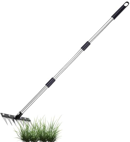 Rastrillo para Césped | Rastrillo de Deshierbe de Acero Inoxidable con 8 Púas | Herramienta de Cuidado Hortícola - para Césped Paisaje Granja Patio Jardín Exterior Agricultura Silvicultura