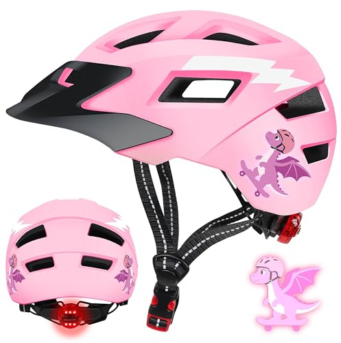 JONRRYIN Casco per Bambini Regolabile, Casco da Bici per ragazze ragazzi Bambina Bambino 3-13 Anni, Casco protettivo per resistente Agli Urti e Agli Impatti, 14 Prese d'aria (Rosa, S)