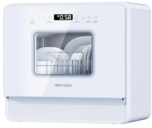 AIRMSEN Lavastoviglie da Tavolo Mini Lavastoviglie con 7+2 Programmi Funzione Sale Addolcitore Serbatoio da 5L Control Táctil & Pantalla LED, Lavastoviglie Compatta per Cucine Appartamenti e Dormitori