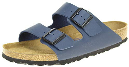 BIRKENSTOCK Arizona Leder-Sandalen unisex, Schwarz (Schwarzes Birko-Flor), 8-8.5 Narrow Women/6-6.5 Narrow Men