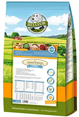 Bellfor Wiesen-Schmaus Junior Kaltgepresstes Trockenfutter mit Huhn Getreidefrei für Welpen, Junghunde und Heranwachsende Hund Sowie Trächtige und Säugende Hündinnen 10 kg