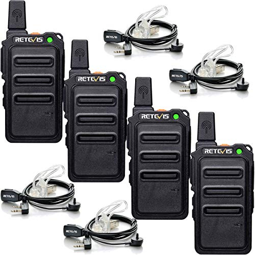 Retevis RT619 Walkie Talkie Profesional, PMR446 sin Licencia 16 Canales, VOX 50CTCSS/210DCS, Walkie Recargable, Mini Walkie Talkie con Auriculars para Familia Regalo, Restaurantes (Negro, 2 Par)