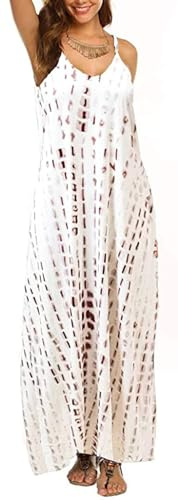 Supnier Vestido Largo de Verano para Mujer, Casual, Cuello en V, sin Mangas, Bohemio, Tirantes Delgados, Floral, Largo, con Bolsillos, A-acoffee, XXL