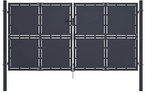 vidaXL Gartentor Gartentür Hoftor Hoftür Gartenpforte Zauntor Zauntür Doppeltor Tor Garten Zaun Pforte Doppelflügeltor Stahl 300x200cm Anthrazit