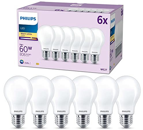 Philips Classic LED E27 Lampe, 60W, matt, warmweiß, nicht dimmbar, 6er Pack