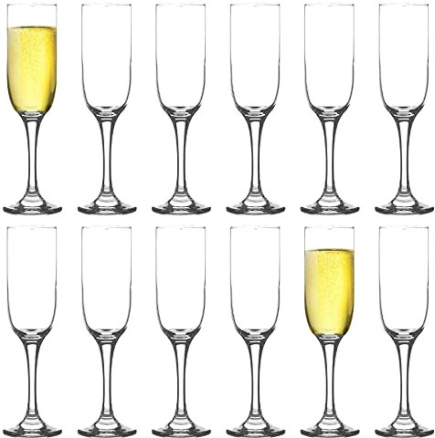 LAV 12x Clear 210ml Tokyo Glass Champagne Flutes - Reusable Prosecco Wine Wedding Party Drinking Glasses Gift Set
