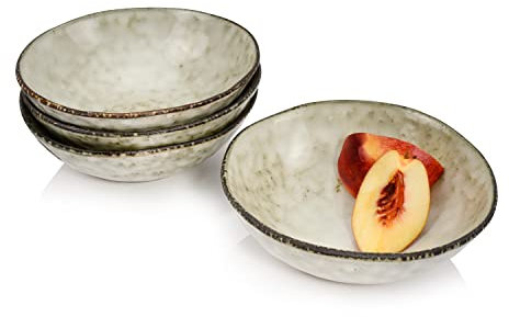 Sänger | Schalen Set Pompei aus Steingut, 4-teiliges Bowl Schüssel Set, Geschirrset, Servierschalen Set, Handmade Geschirr, Beige mit schwarzen Akzenten 400 ml | PREMIUM COLLECTION
