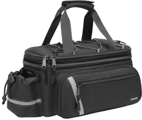 MOSISO Bike Rack Bag with Rain Cover, Bike Trunk Cooler Handag Insulated Bicycle Rear Seat Pouch with 2 Side Foldable Panniers, 8L Cycling Backseat Storage Cargo Saddle Shoulder Bag, Black