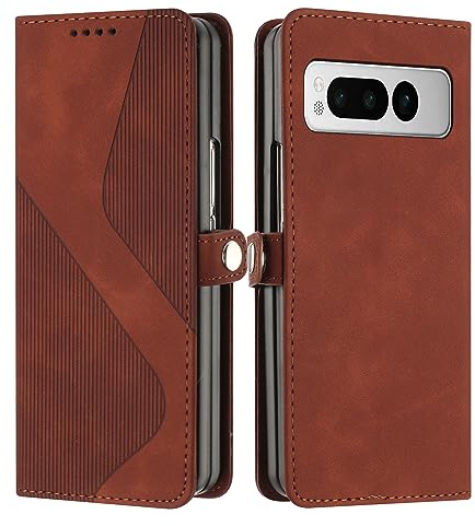 Mo-Somnus Compatible with Google Pixel Fold, Shockproof Wallet Case PU Leather with Card Holder Folding Stand Magnetic Protect Flip Cover Google Pixel Fold Phone Cases (Brown)