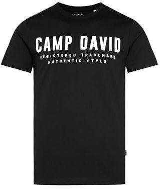 Camp David Herren Basic Logo T-Shirt, 100% Baumwolle, Rundhalsausschnitt, Regular Fit, Black, XL
