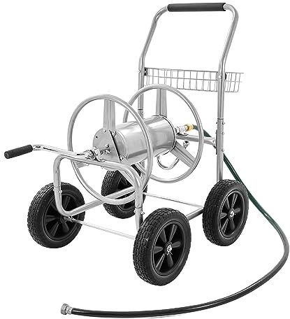 VEVOR Chariot Enrouleur de Tuyau, capacité du Tuyau d'eau 1,5 cm et 76 m, Outils Mobiles avec 4 Roues, Plantation extérieure Acier revêtement en Poudre Panier de Rangement, pour Jardin, Cour, pelouse
