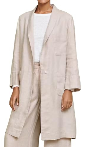 IDEALSANXUN Long Linen Blazer Women 2025 Spring Summer Lightweight Jackets Cotton Linen Clothes Trench Coat Cardigan Tops, Beige, S