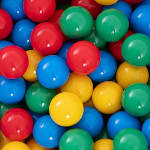 MISIOO Palline per bagno di palline, 300 pezzi, multicolore, diametro 6 cm, palline di plastica in 100% LDPE, rosso/verde/blu/giallo, ideali per giocare in sicurezza e accenti colorati nella cameretta