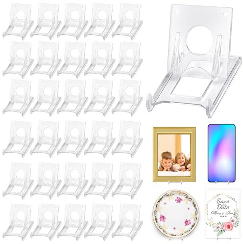 30 Stück Acryl Ständer Kunststoff Tellerständer, Tellerhalter, Kunststoff Aufsteller Ständer, Verstellbar Dekotellerhalter Tellerständer Deko Aufstelle Tellerständer Transparent für Fotodisplays