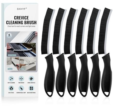 Sxhyf Brosse de Nettoyage - Brosse à Joints à Poils durs, Brosse à récurer multifonctionnelle pour crevasses, Ustensiles de ménage, Outils de Nettoyage pour la Salle de Bain et la Cuisine (6, Noir)