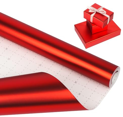 Red Wrapping Paper Roll,43cm*10m Red Metallic Wrapping Paper,Luxury Matte Gift Wrap Paper for Birthday,Party, Valentine's Day,Wedding,Christmas,Festive Decorations,DIY Crafts