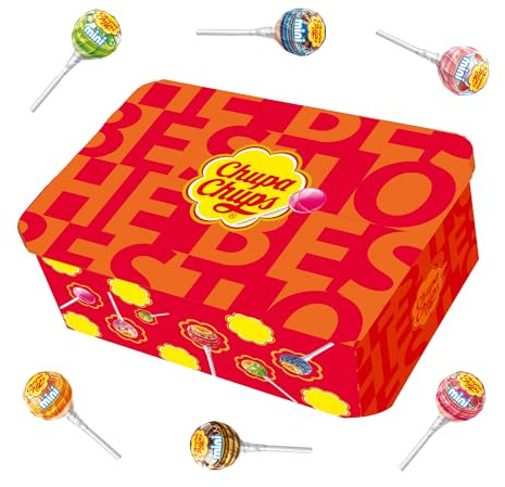 Chupa Chups Best of Mini candy collection box – 70 mini sucettes - sucettes en différentes saveurs de Chupa Chups - boîte cadeau avec sucette - cadeau bonbon | 420g