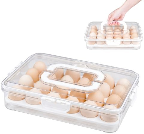 OSDUE Egg Container for Refrigerator, 24 Eggs Container with Lid and Handle, Portable Eggs Tray, Egg Holder for Organizers Storage Fridge Camping Picnic Travel