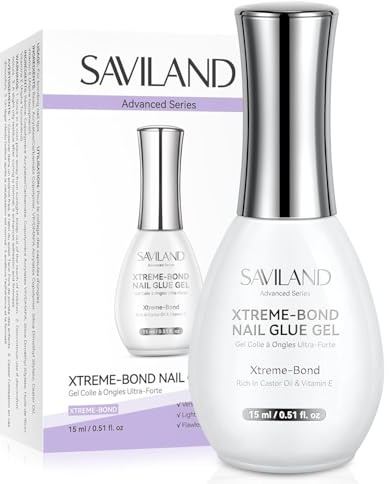 SAVILAND Gel Nail Glue 15ml: 6-in-1 U V Nail Glue for Press on Nails Strong Hold 30 Days Multifunctional Nail Tip Glue & Base Gel Extra Strong Adhesive for Nail extension, No Damage Easy Removal