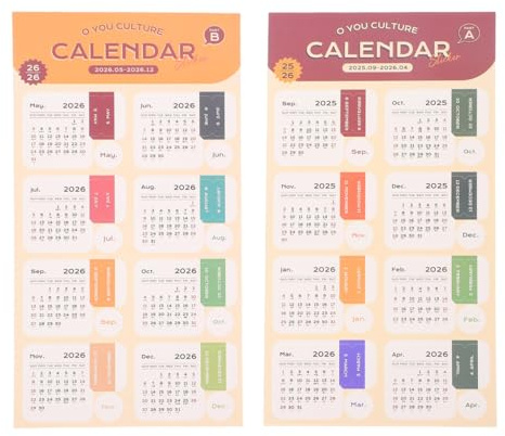NUOBESTY Adesivi per Calendario Mensile 2026-2 Fogli di Etichette Adesive con Indice Divisori Colorati per Diari, Quaderni E Pianificazione Fai da Te, Colore Retrò