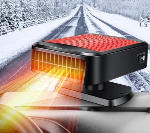 Mupkvy Calentador de Coche, portátil 12V 200W, Enchufe en el Encendedor de Cigarrillos 2 en 1, calefacción rápida, descongelante Giratorio 360 ° descongelante para Parabrisas de Coche