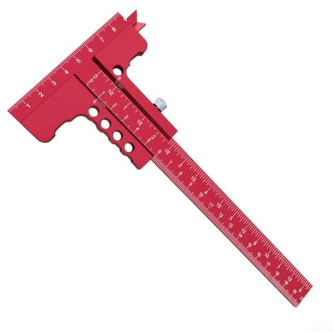 Règle de mesure, 229 x 90 mm en forme de T pour un marquage et une mesure précis, construction robuste en alliage d'aluminium pour charpentiers et amateurs de bricolage (rouge)