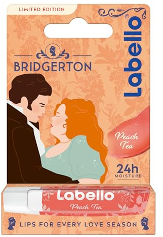 Labello Bridgerton Limited Edition Peach Tea 4.8 g, Balsamo labbra colorato in edizione limitata, Burrocacao labbra lip balm idratante 24h con aroma di Pesca e tocco di colore brillante