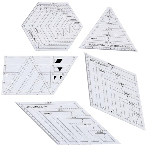 Tressify 5 Pcs Acrylic Quilting Ruler Set, Patchwork Ruler With Clear Scale, Multi-Angle Cutting, Hexagon Triangle Templates, Diy Sewing Tools, 10.8 Oz / 305 G
